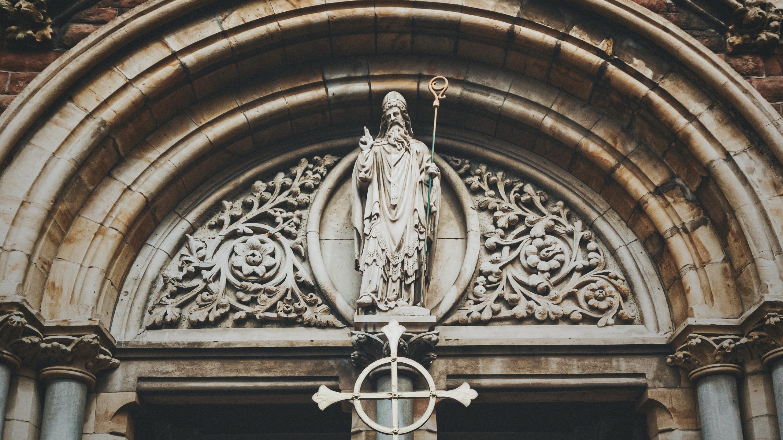 Statue of St. Patrick above the Church door in Belfast