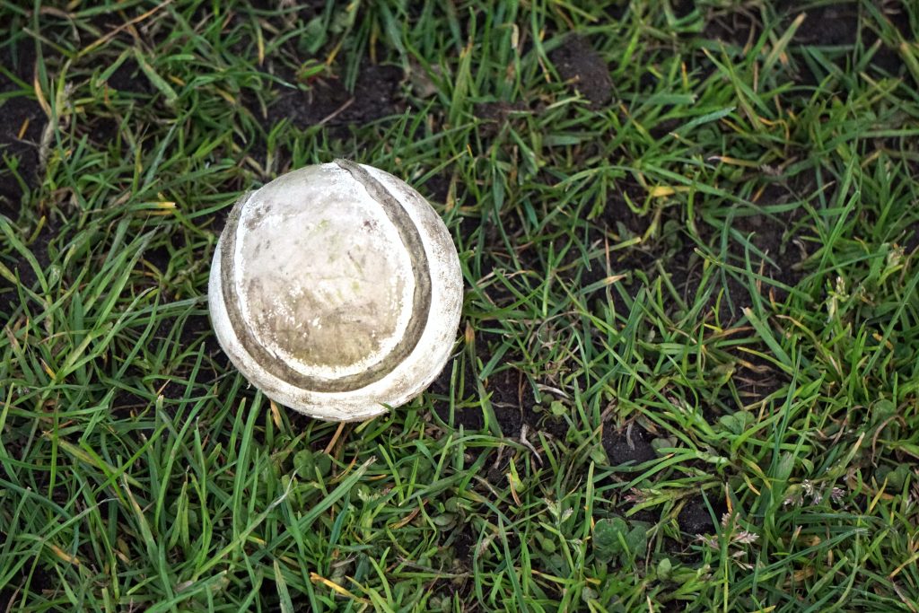 A-sliotar-from-the Irish-sport-hurlingcamogie-laying-in-grass